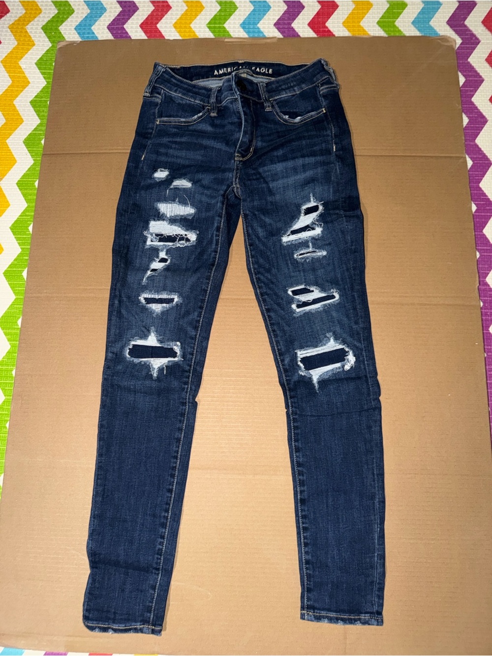 American Eagle Outfitters Dark Blue Distressed Jeans - Women's